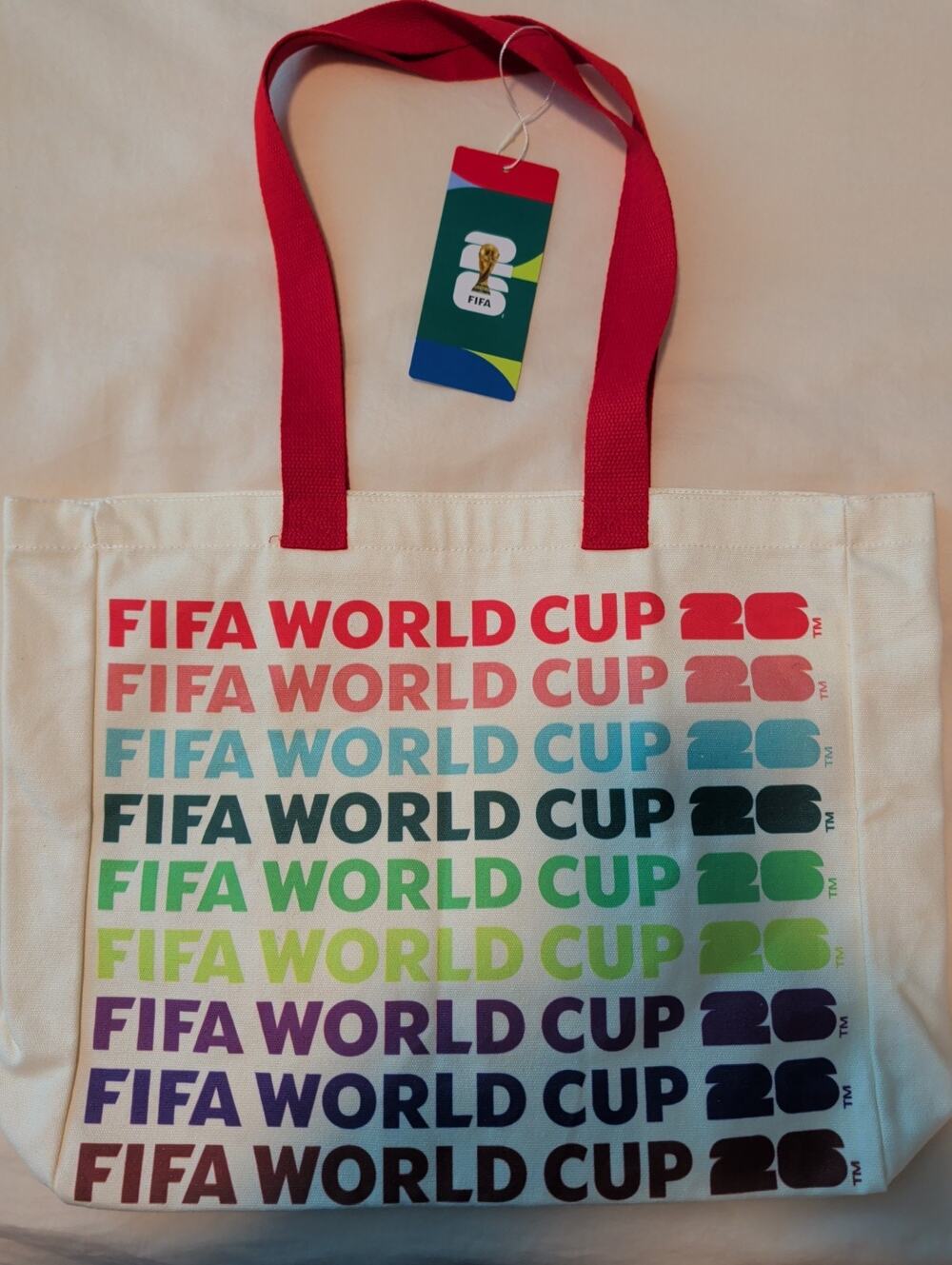 Official FIFA World Cup 2026 Canvas Tote Bag Multicolor Logo Red Handles NWT